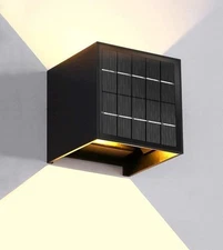 LANFU Solar Powered Motion Sensor Square Outdoor Wall Lights, Black Modern Up...