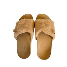Vionic Keira Faux Fur Slide Sandals Tan Camel Orthotic Recovery Slippers