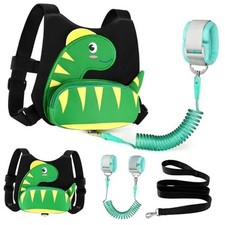 Toddler Harness Leash  Anti Black/Green Textured Brachiosaurus, Green Link