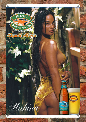 Kona Beer Metal Sign   Mahina Sexy Pretty Hawaiian Girl Beer Sign Read