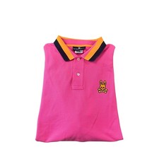 Psycho Bunny Pink Navy Orange Tipped Cotton Men s S/S Polo Shirt Size 9 Mint