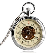 Steampunk Men's Mechanical Automatic Pocket Watch Open Face Pendant Chain Gifts