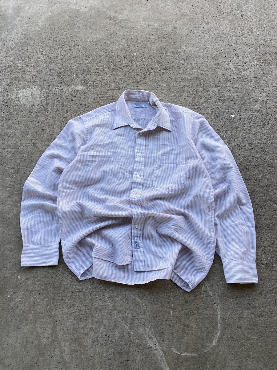 Christian Dior Shirt Mens 16 White Striped Long Sleeve Dress