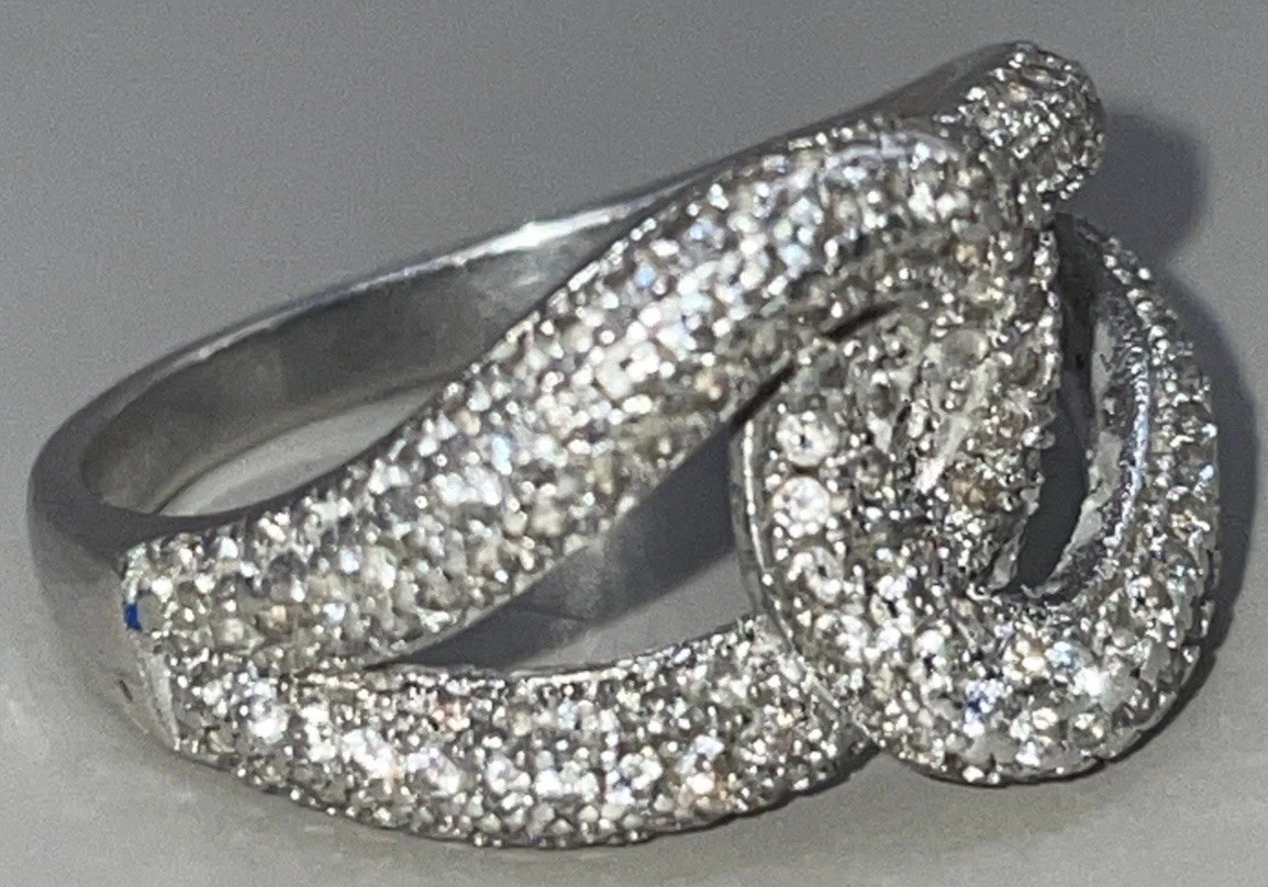 White Stone Interlocking Design Sterling Silver R… - image 2