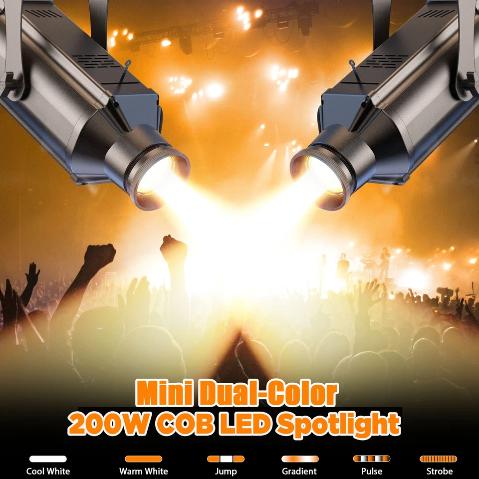 200W PinSpot Light COB LED DMX Stage Light Blinder DJ Spotlight Warm Cool White - Image 3 of 4