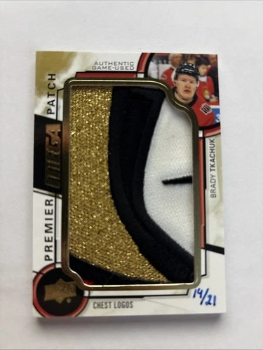 18-19 Upper Deck Premier Collection Mega Patch Chest Logo Brady Tkachuk 14/21