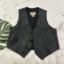 Mens Vintage 80s Leather Vest Size 50 L Black Biker Moto Western Mexico