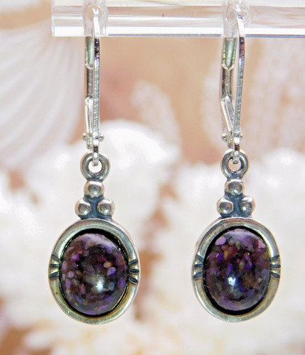 Carolyn Pollack Relios Purple Charoite Resin Oval Shaped Dangle Earrings