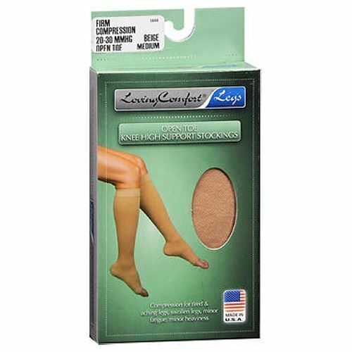 Loving Comfort Knee High Support Stockings Firm Beige Open Toe Medium 1 Pair - Bild 1 von 1