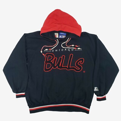 Vintage 90s Starter Chicago Bulls Hoodie Script Double Hood