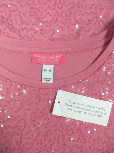Top Lentejuelas Isaac Mizrahi Rosa Manga 3/4 XL Cuello Redondo Forrado Elástico - Imagen 9 de 10