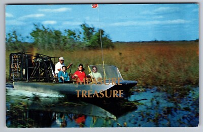 C.1960 AIRBOAT FLORIDA EVERGLADES SWAMPS BOAT FLAG Postcard P65
