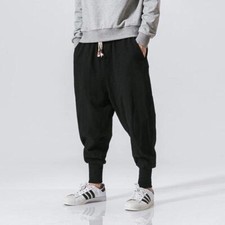 Men's Japanese Pants Casual Cotton Linen Stretch Elastic Trousers Joggers