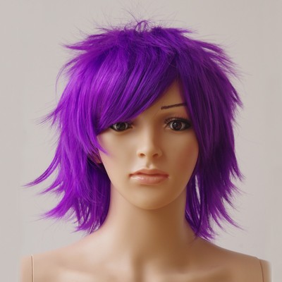 Women Mens Short Cosplay Hair Wig Straight Anime Party Costume Wig Blue Pink Red
