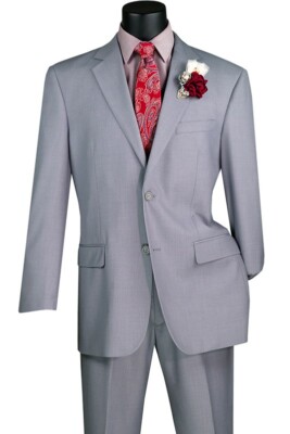 Light Gray Vinci Men Solid Color Single Breasted Classic Regular Fit Suit NEW