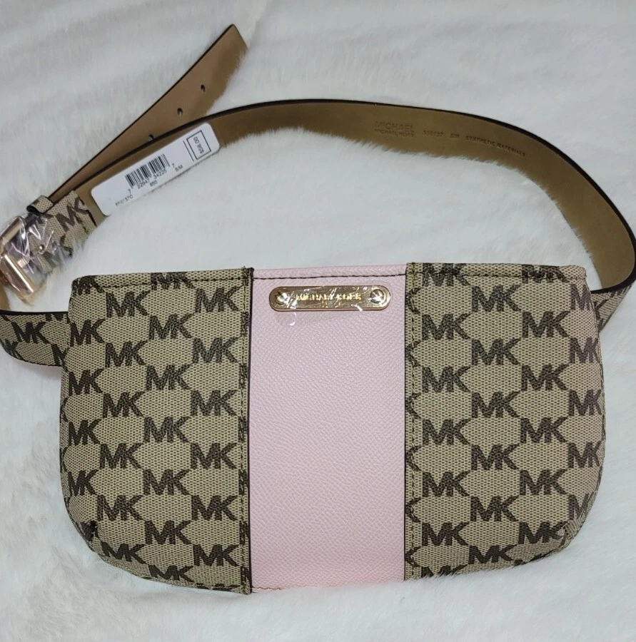 MICHAEL KORS Fanny Pack MK Logos Belt Bag Pouch Pink / Beige MSRP $58 Small  /Med