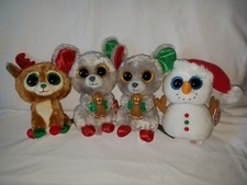 TY Beanie Boos Lot of 4 Christmas - Reindeer Mouse Mice Snowman Brand New w Tags