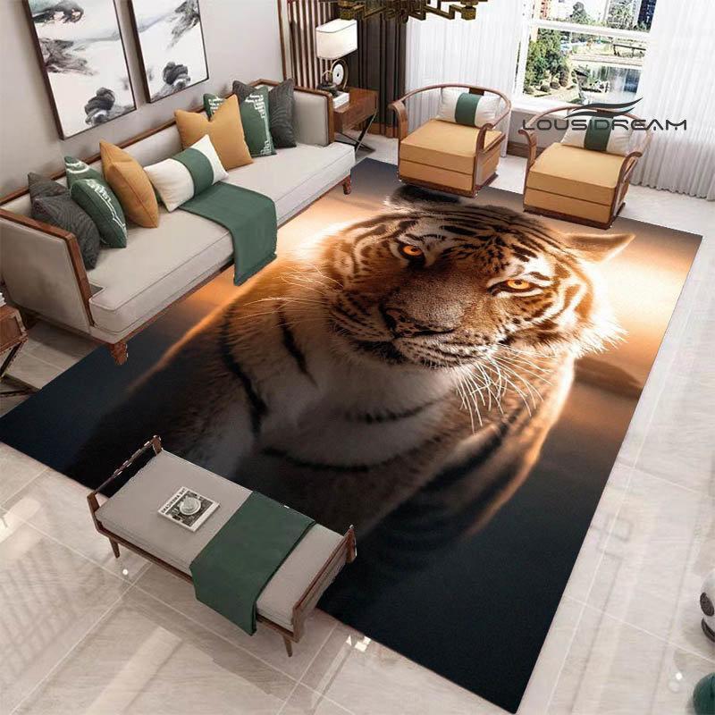 Cool Tiger Leopard Non-slip Area Rug Living Room Carpet Soft Floor