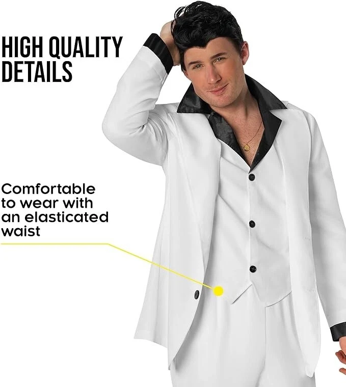 Disfraz Fiebre Sábado Noche Hombre Adulto Años 70 Blanco Disco Traje Llamaradas M - 3XL Foto 3 de 4