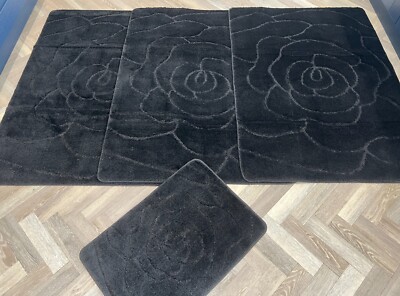 RÖMISCHE WASCHBARE MATTEN 4-TEILIGES SET NEU 2025 GYPSY ROSE DESIGN RUTSCHFEST SCHWARZ