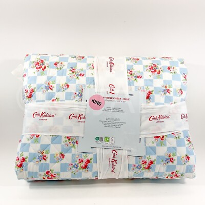 Cath Kidston London King Bedding Daisy Rose Floral Check Cottage Cotton  Quilt