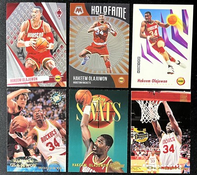6 Card Basketball Lot Hakeem Olajuwon Houston Rockets Insert Mosaic And More