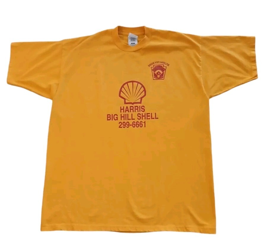 Vtg Shell Gas Station T-Shirt Size XL  90s Yellow