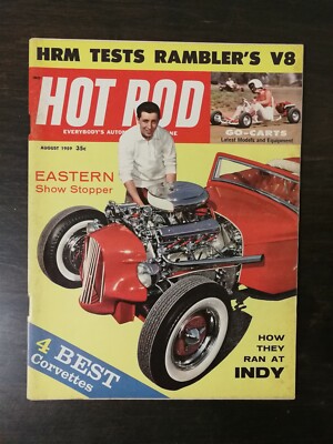 Hot Rod Magazine August 1959 - Go-Karts - Rambler V-8 - 4 Best Corvettes - Indy