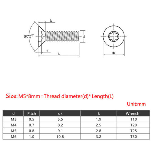 Tornillos de cabeza avellanada de pasador Torx M3-M6 pernos de máquina de seguridad de acero inoxidable A2 - Imagen 7 de 7