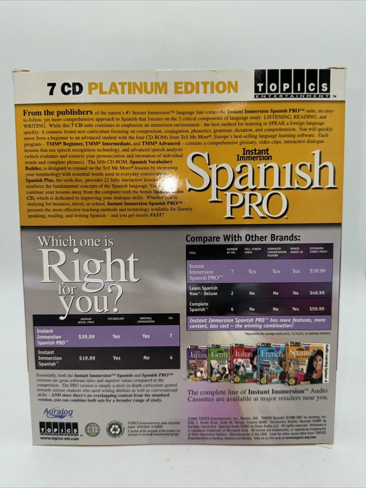 Instant Immersion Spanish Pro 7 CD Platinum Edition Pro Suite Language Software - Image 2 of 2