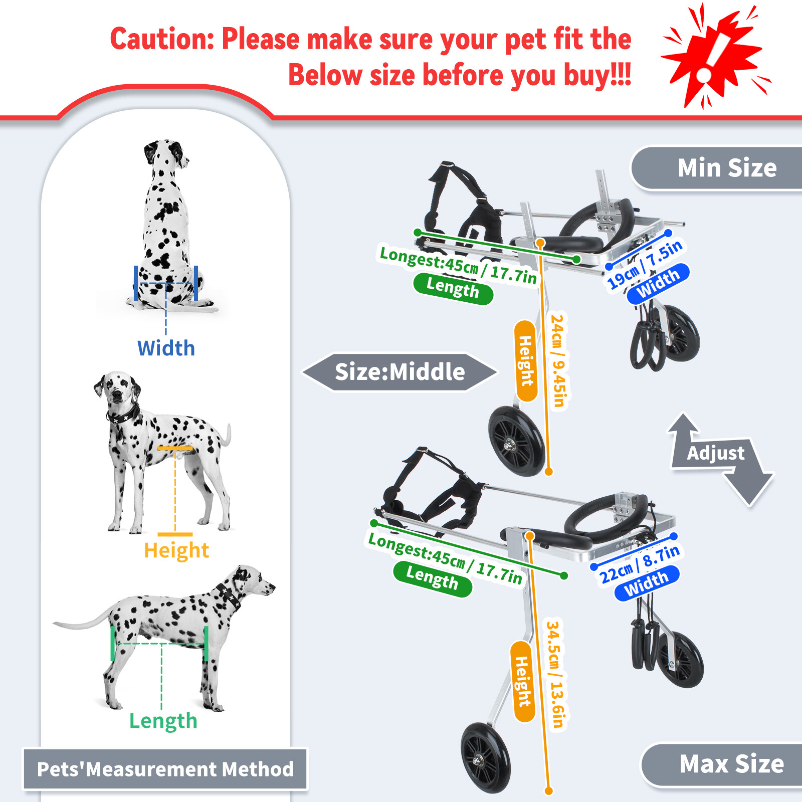 Pet Wheelchair for back legs, S/M/L Dog Wheelchair For Handicapped Dog