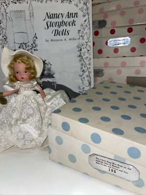 Vintage Nancy Ann Storybook 186 Child Born On Sabbath Bisque Wrist Tag Box