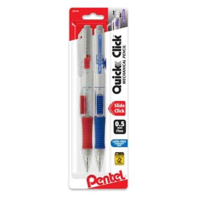 Pentel Quick Click Mechanical Pencil 0.5mm Asst Barrels 2/Pk Draw Office School