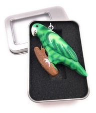 Porte-Clés En Bois Perroquet Inséparable Vert Oiseau Boîte Cadeau