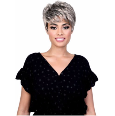 Motown Tress Synthetic Short Straight Tapered Back Full Soft Curls Jackie Wig
