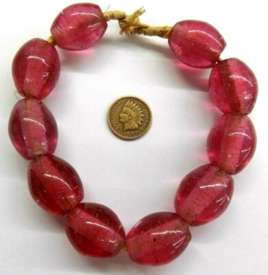 10  XL Rose Trans  Dutch Dogon Egg  Trade Bead  A+ African Antique style  657 A