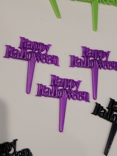 Happy Halloween Scripts Spooky Black Orange Green Purple Cupcake 30 CT. Picks - Picture 4 of 6