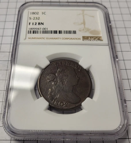 1802 1C Fine 12 BN  S-232. NGC. Draped Bust Large Cent. 