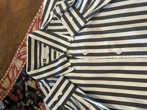 Bachrach Button Down Hemd Herren 17 1/2 Baumwolle schwarz/weiß gestreift - Bild 4 von 4