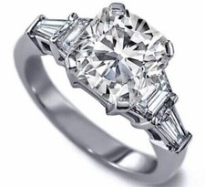 3.40Ct Cushion Cut Simulated Diamond Engagement Ring 14K White Gold in Size 8.5