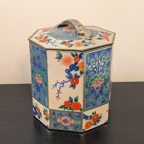 Vintage Baret Ware Octagon Asian Print Tea/Biscuit Tin Made in England *AS IS* - Picture 2 of 14
