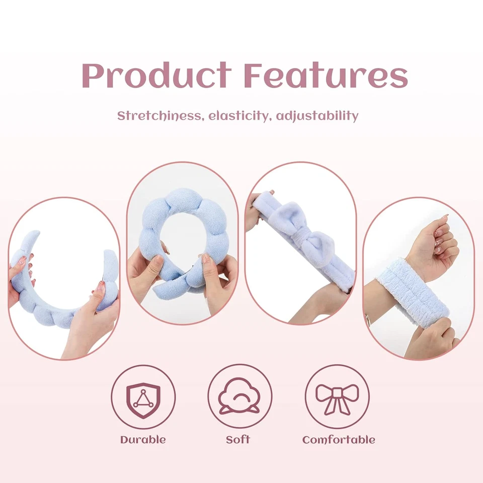 Puffy Spa Headband & Wristband Set – Sponge Makeup & Skincare Headband for Washi - Image 4 of 4