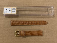 Ladies Genuine Italian Leather Lizard Grain Watch Band Strap Stitched - Brown