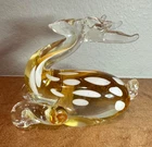 Vintage Art Glass Deer Fawn Figurine Amber Sommerso White Spots Murano Style 6"