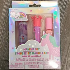 amscan Unicorn Makeup Set Non-toxic Nail Polish, Lip Gloss, Lip Balm 3 pcs