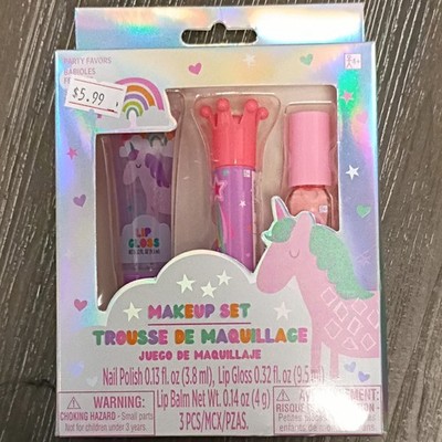amscan Unicorn Makeup Set Non-toxic Nail Polish, Lip Gloss, Lip Balm 3 pcs
