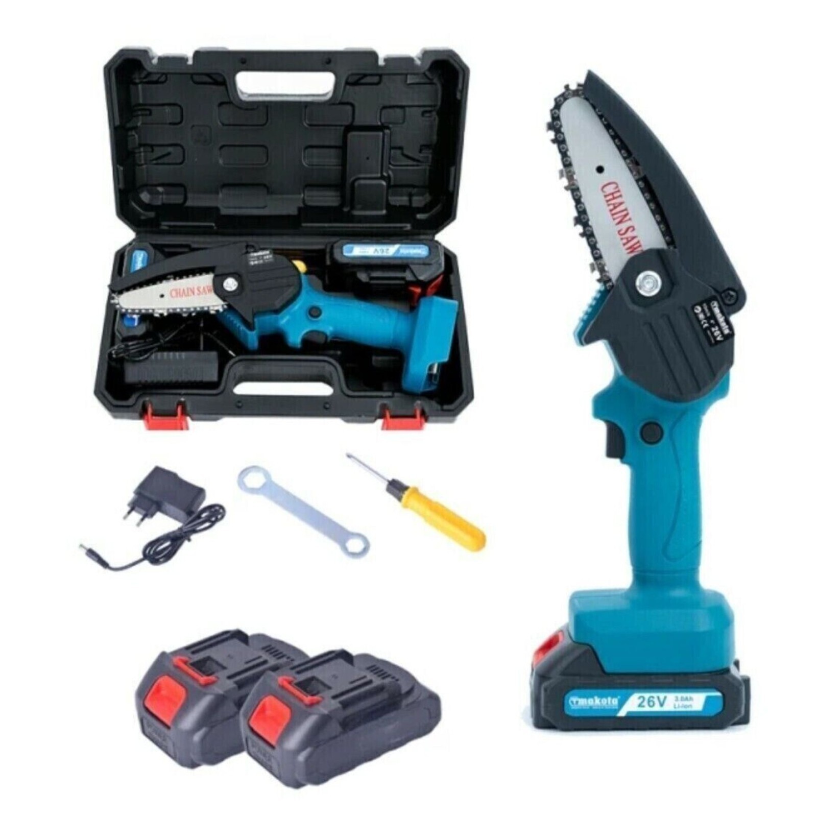 Mini elettrosega a doppia batteria motosega elettrica tagliarami 4'' valigia PIN