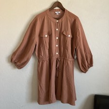Nine West Dress Size XXL Brown Utility Pockets Drawstring Waist Casual Blouson