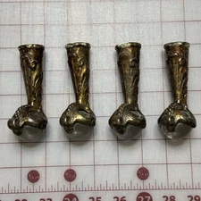 Four Vintage Cast Iron BALL & CLAW FEET W/Glass Balls Base For Table/Chair Legs