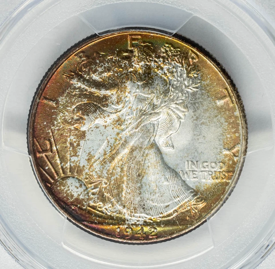 Walking Liberty 1942 medio 50c MS68+ PCGS Secure Pop 2, ¡ninguno mejor! 950346-1 Foto 3 de 4